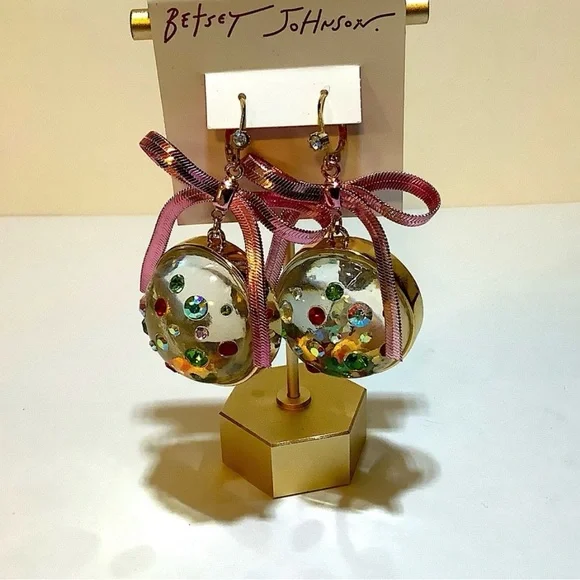 Betsey Johnson Pink and Gold Earrings - Picture 2 of 5